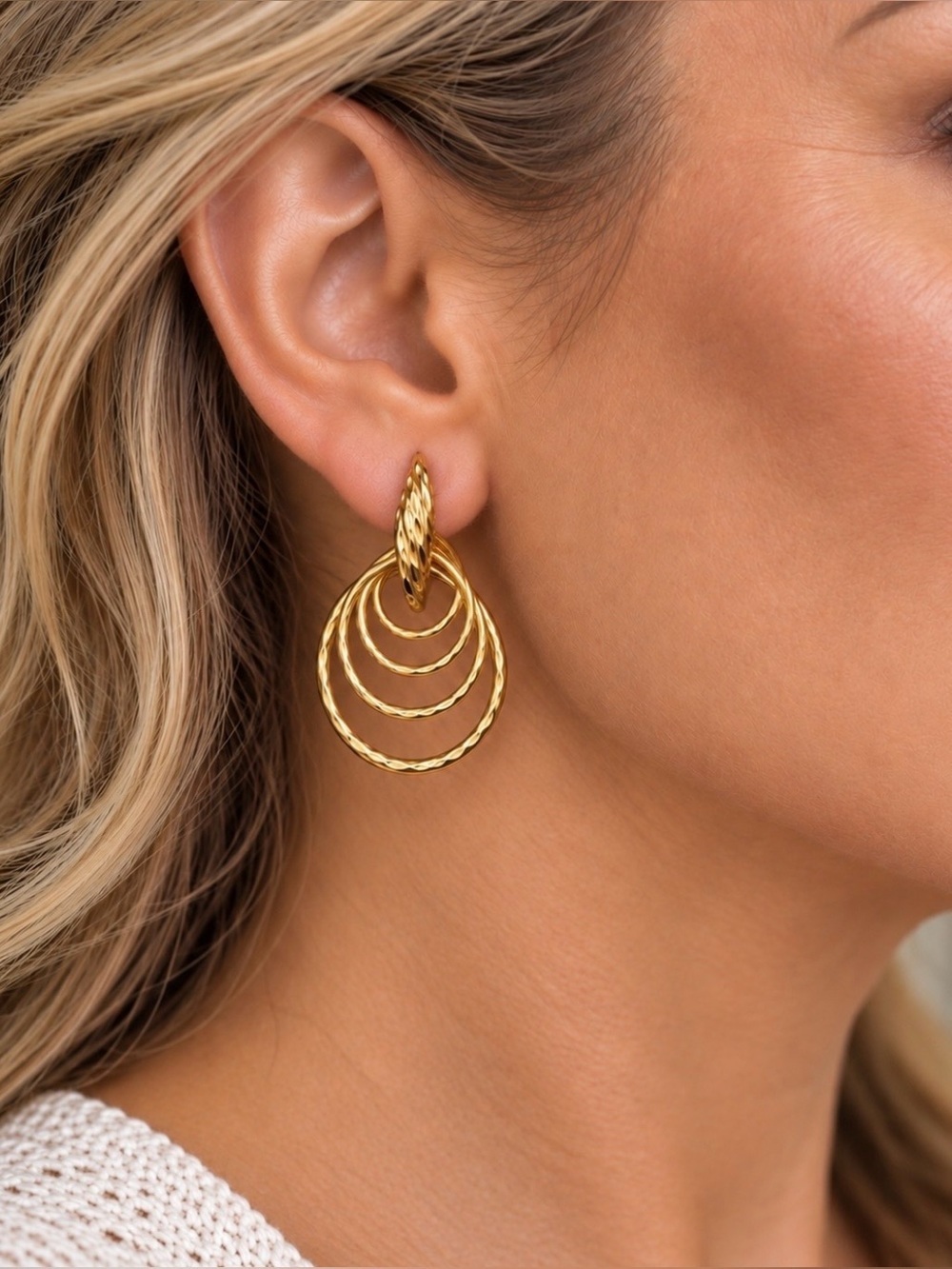 14K Gold Vintage Graduated Multi Hoop Diamond Cut Post Earrings FIRM THANK YOU - Picture 13 of 14